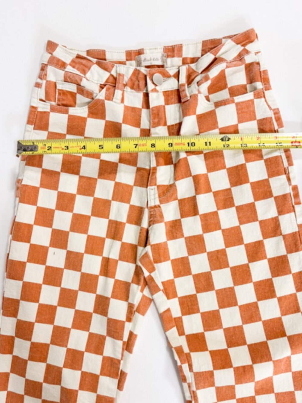 Altar'd State Women's Small Orange and White Checkered Jeans Skater Dopamine - Picture 6 of 7